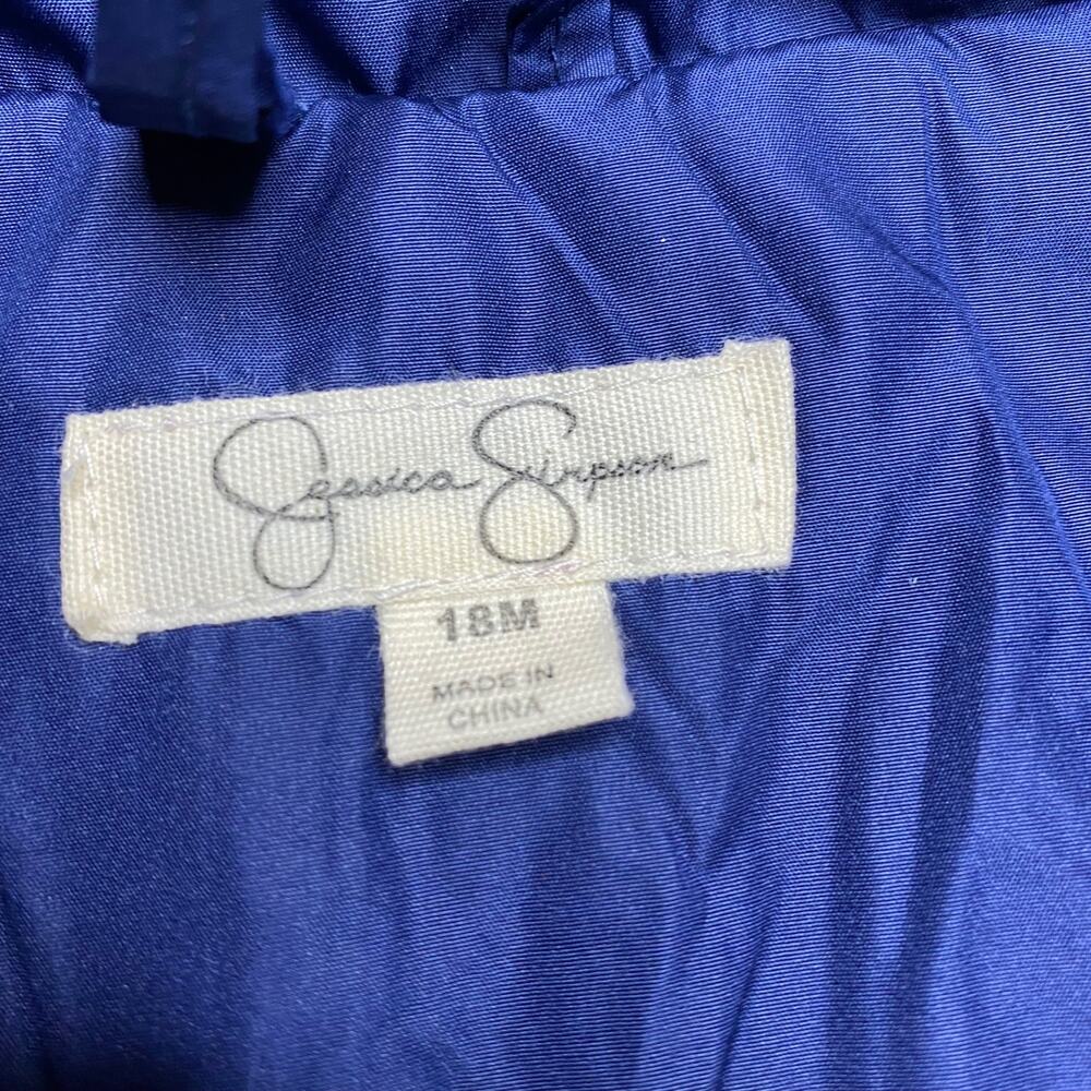 Jessica Simpson Ruffle Puffer Jacket in Navy - Picture 6 of 8